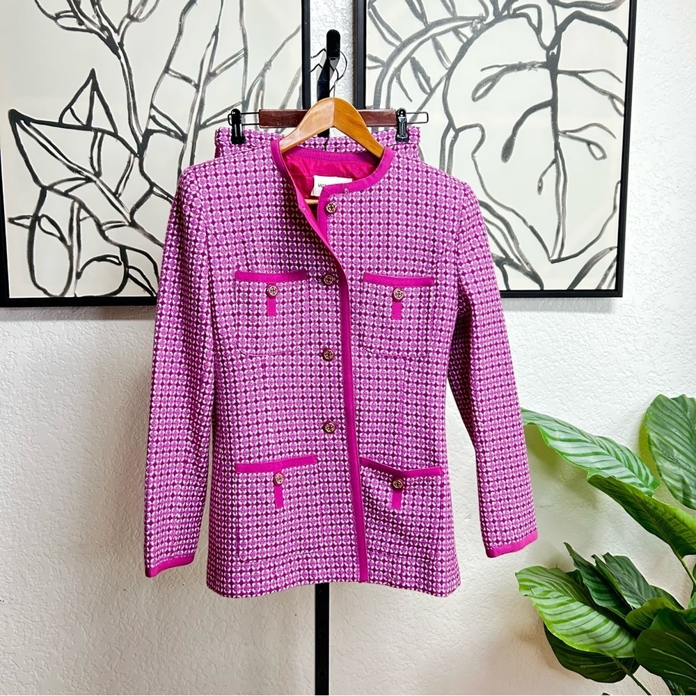 Victor Costa Vintage skirt suit pink white tweed size 8 medium - Picture 3 of 14